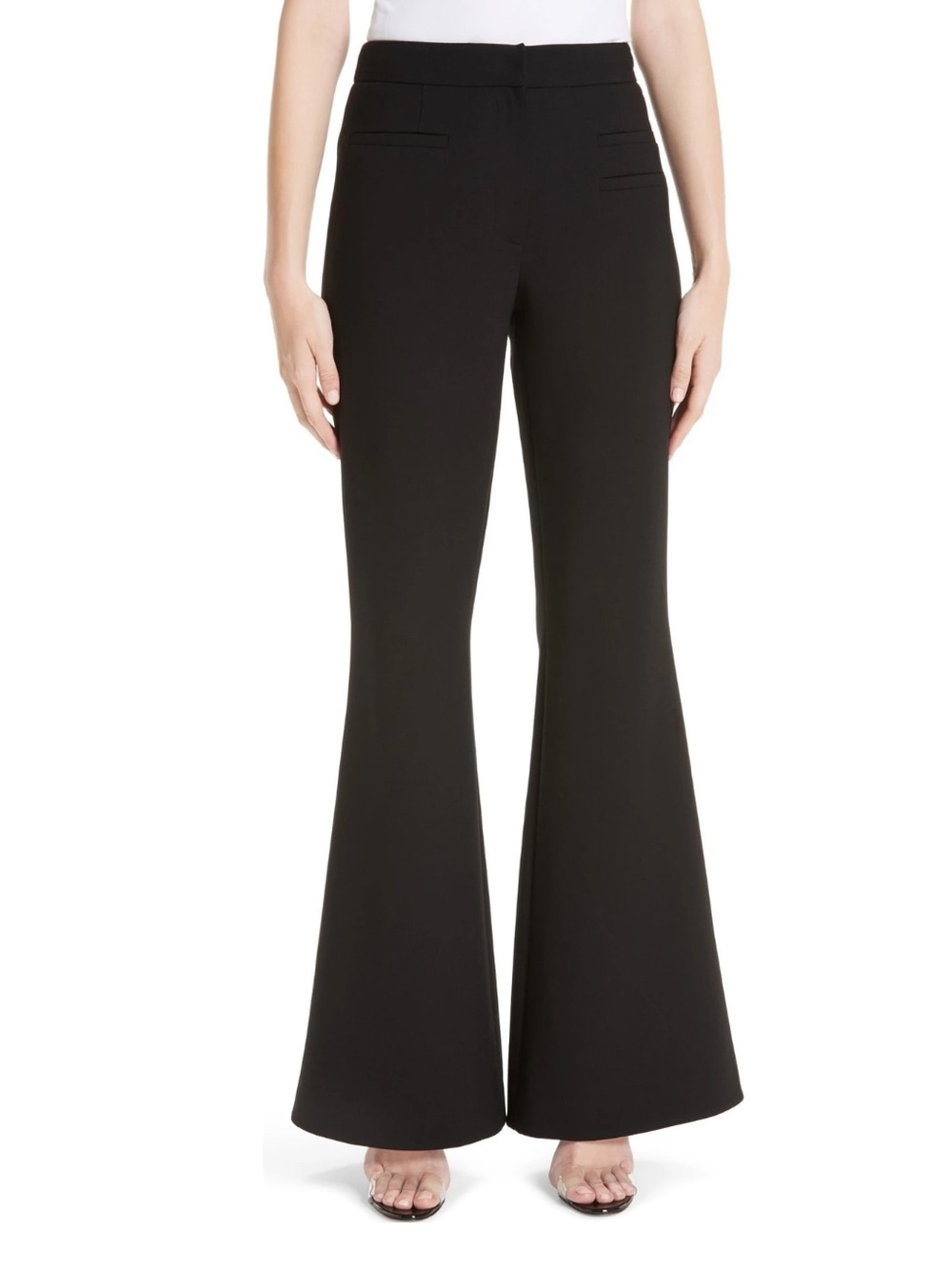 Rejina Pyo Camel Wool 70s Flare Trousers Corporate Siren Tailored Pants UK 12